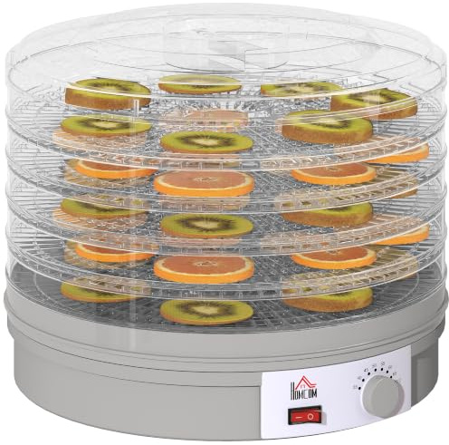 HOMCOM Dörrautomat Dörrgerät 245 W Temperaturregler 5 Einlegefächer | 35-70°C, Dehydrator für Lebensmittel, Obst, Fleisch, Gemüse, Blumen, BPA Frei