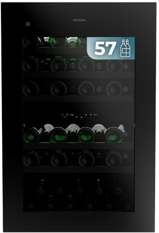 Cecotec Vinoteca integrable 57 Botellas 88,5x60cm con Compresor Bolero GrandSommelier Duo 57000 Touch Matt Black Compressor. Apertura Sensor Táctil, Doble Zona Temperatura, Display, Estantes Madera