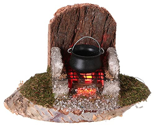 Holyart Ugnar och spjälsängar: Gryta på elden med elektrisk belysning 6x8x6 cm för krubba 8-10 cm