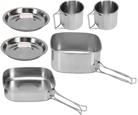 Hamwesh Juego de utensilios de cocina para acampar, kit de cocina exterior de acero inoxidable con recipientes apilables y superficie cepillada, para senderismo, (CW 304 Juego de lonchera de 6 piezas)