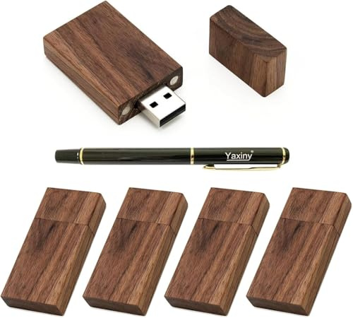 Yaxiny USB-Speicherstick aus Walnussholz, rechteckige Form, USB 2.0/3.0, 5er-Pack Wood USB Disk 3.0/32GB