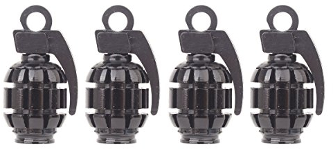 TOMALL Tappi valvola della gomma a mano stile bomba a mano per auto moto bicicletta lega di alluminio valvola aria caps (4 pezzi nero)