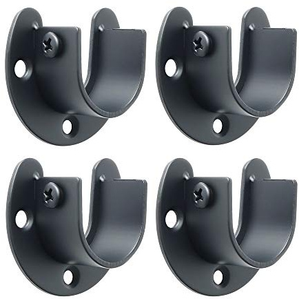 Alise 1-Inch Dia Shower Closet Rod Set Holder Flange Socket Bracket Supports,Stainless Steel Matte Black 4 Pcs