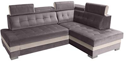 Robin Inspire Paris Ecksofa Schlafsofa Grau/Creme Rechts | 240 cm, 4-Sitzer L-Form Sofa, Schlaffunktion, Bettkasten, 5 Kopfstützen, freistehende Eckcouch, Wohnzimmer