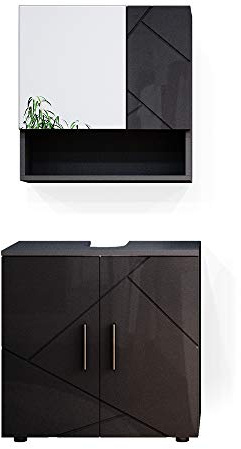 Vicco Badmöbel-Set Irma, Anthrazit Hochglanz, 80 cm | besteht aus Badspiegel und Waschbeckenunterschrank