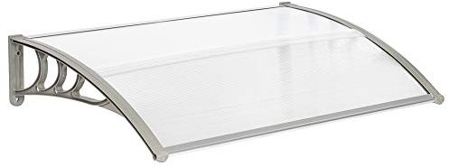 Bonnlo Window Door Canopy Patio Porch Awning Rain Shelter, 120 x 80 cm Door Canopy Awning with Polycarbonate Board for UV Water Rain Resist, Grey
