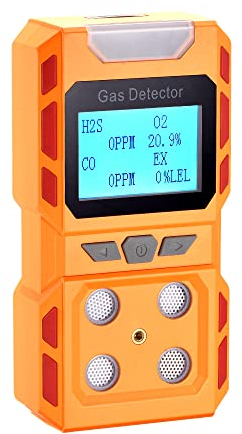 Scondaor Upgrade New Model Portable Voice Type Multi Gas Monitor, Handheld Air Quality 4 Gas Detectors with Large Digital LCD Display, Rechargeable Lithium Battery Powered (Orange)