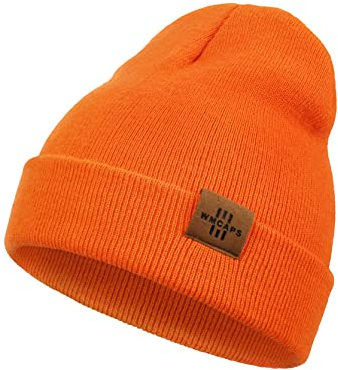 Mütze Kinder Jungen, Warme Weiche Wintermützen für Mädchen Kleinkind Baby, Doppellagige Strickmütze Weihnachtsgeschenke für Kinder (Orange)