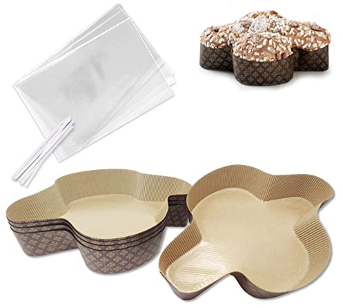 Generico Stampi Colomba 1 kg - Set di Stampi per Colomba 1kg con 5 Sacchetti Alimentari Trasparenti in Polipropilene e Laccetti Chiudipacco con Anima in Metallo.