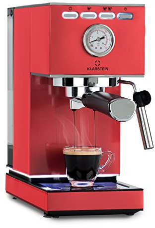 KLARSTEIN Pausa espresso maker, portafilter machine with 1350 watts, espresso maker 7-9 bar pressure, portafilter with water tank: 1.4 litres stainless steel, red