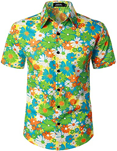 JOGAL Herren Blumen Kurzarm Knopfleiste Baumwolle Hawaii Hemd | Weich, Leicht, Kurzarm, Regular Fit, Button Up, Blumen Hawaiihemd, Tropisch, für Urlaub, Strand, Sommerparty