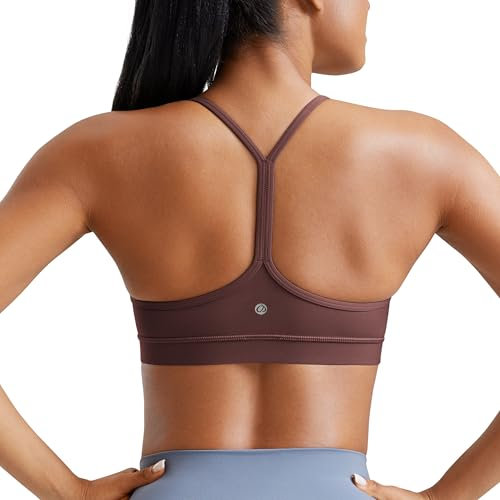 CRZ YOGA Damen Butterluxe Racerback Sport BH Gepolstert Ohne Bügel Y-Rücken Yoga Bra Sommer Atmungsaktiv Spaghetti Top Taupe M