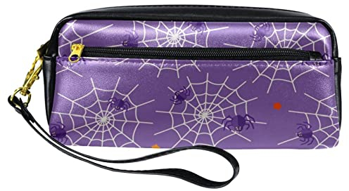 WOSHJIUK Federmäppchen aus Leder Marker Pen Pouch Desk Organizer Boxes,Spinnweben und Spinnen lila,Bleistift-Aufbewahrungspaket