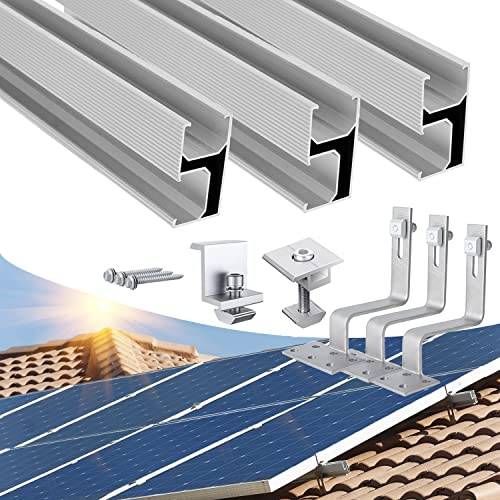 Solarmodul Halterung Ziegeldach Befestigungssystem, Alu Solarpanel Halterung Dachhaken Aluprofil Photovoltaik Montageset für 2 Module, Balkonkraftwerk Halterung Ziegeldach für Module 30MM Dicke