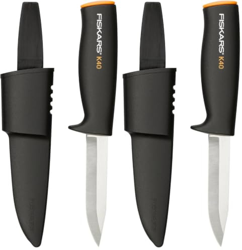 Fiskars Universalmesser, Inklusive Köcher zum sicheren Verstauen, Länge: 22,5 cm, Schwarz/Orange, K40, 1001622 (Packung mit 2)