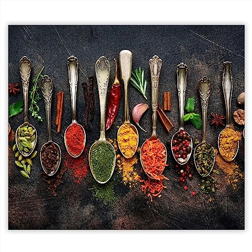 SMTDeco Herdabdeckplatte 60×52 cm – Mehr Arbeitsfläche, Spritzschutz & Schneidebrett – ESG Glas, kratzfest – für Induktion/Ceranfeld – 1-teilig, Motiv Gemüse Grau
