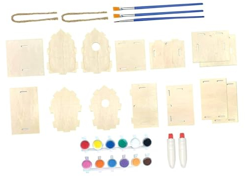 EXCEART Holzbausatz Vogelhaus Satz Für Kinder Selbstgemacht Vogelhaus Anhänger Windspiel Malset Holzhaus Bausatz Indoor Outdoor Kinderbasteln