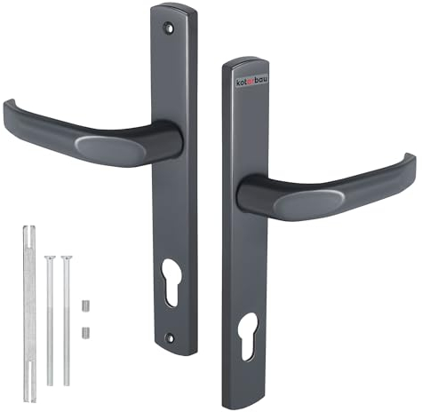 KOTARBAU® Türklinke 92 mm Profilzylinder Türdrücker Aluminium Drückergarnitur Universal Türgriff Türbeschlag Langschildgarnitur Anthrazit Zimmertür Innentür Außentür Handgriff