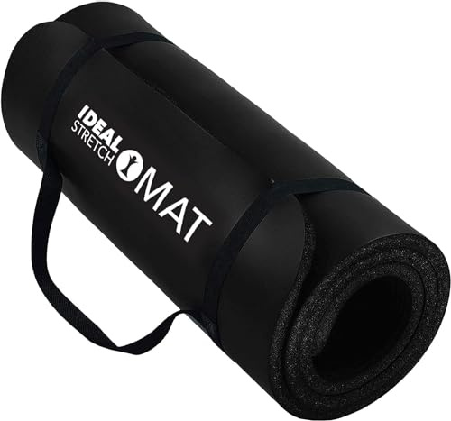 IdealStretch Premium-Yogamatte, extra dick, rutschfest, umweltfreundlich, NBR-Übungsmatte für Yoga, Pilates, Dehnen, langlebig, leicht zu reinigen, ideal für Training zu Hause und im Freien, Schwarz