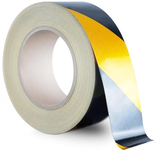 JEMESI Reflektierendes Gefahrenband, Sicherheitswarnband Schwarz und Gelbes, Bodenmarkierungsband Signalband zur Abgrenzung von Sicherheitsbereichen Maße: 45.7m x 5cm