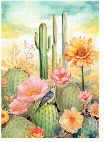 Kaktus-Pflanzenpuzzles für Erwachsene 1000 Teile, Sukkulenten Blumen Vogel Puzzles, Wüstenpflanzen Natur Puzzle als Kaktus Geschenke