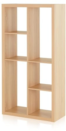 smart Up2U Regal Eiche Holzwerkstoff foliert 6 Fächer asymmetrisch Sockelgestell, Maße: 78,5cm x 150,1cm x 35cm, Standregal Stehregal, Raumtrenner, Raumteiler, Bücherregal, Stufenregal