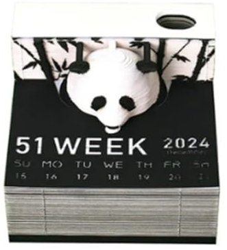 Rordigo 1 Stück 3D-Papierkunstkalender 2024 Panda 3D-Notizblock Notizblöcke Kawaii Haftnotizen Weihnachten Geburtstagsgeschenk