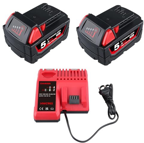 SHGEEN 5.0Ah 18V Akku- und Ladegerät-Kombinationssatz Ersatz für Milwaukee 18V Lithium-Ionen-Akkus 48-11-1862/1852/1840/1830 + 18V Akkuladegerät 48-59-1812