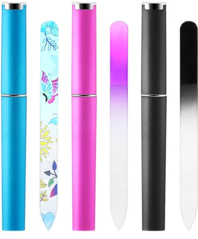 PEOVLVN 3 Pack Glass Nail Files for Natural Nails, Glass Nail File with Case Crystal Nail File Professional Manicure Tool Nail Care Fingernail Files for Women Christmas Stocking Stuffers