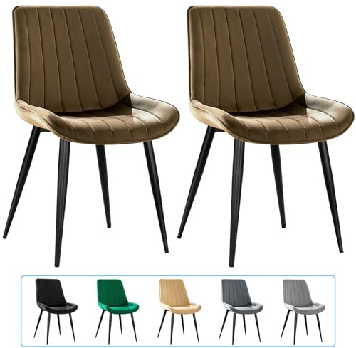 JIJIAN Samt Esszimmerstühle 2er Set, Braun | Moderner Polsterstuhl mit 53 cm Breiter Sitzfläche, Küchenstühle mit Metallbeinen, Bis 150 kg Belastbar, für Esszimmer Küche