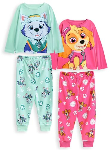 PAW PATROL Skye & Everest Mädchen-Pyjama-Set, 2er-Pack | Langärmliges Oberteil mit Charaktergrafik für Kinder und Pyjamahose mit langem Bein in Rosa und Grau | Kinder-Nachtwäsche mit Welpen