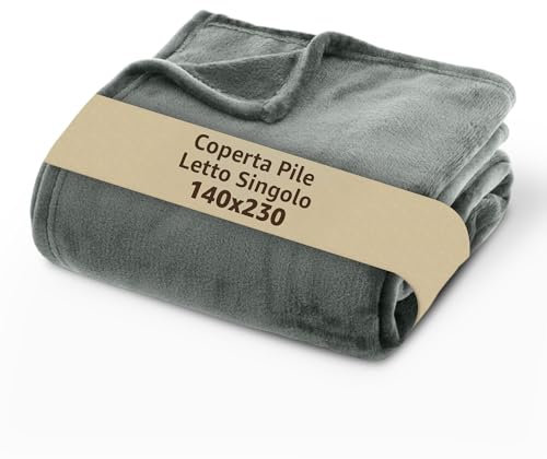 SONIT - Plaid Divano in Pile per Divano e Letto Singolo - Coperta in Pile Autunnale e Invernale - Coperta 140x230 - Plaid Singolo Grigio