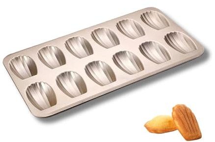 OlBuWa Stampo Madeleine, Madeleine Antiaderente 12 Cavità, Teglia Antiaderente in Acciaio al Carbonio, Teglie per Torte per Cioccolato Pasticcini Muffin Cupcakes Brownies (Oro, 1 Pezzi)