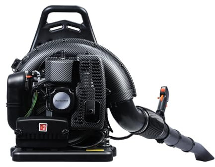ulafbwur Gas-Laubbläser, 63 CC, 2-Takt-Motor, 665 CFM Luftvolumen, 205 MPH Geschwindigkeit, gasbetriebener Rucksack-Bläser, Akku-Schneefräse, Laubbläser für die Rasenpflege Schwarz