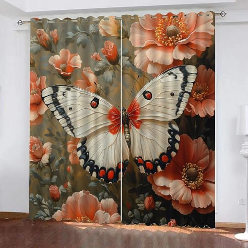 Generisch Schmetterlinge Und Blumen 3D Vorhänge Blickdicht Mit Ösen 2Er Set,Kinder Gardine Verdunkelungsgardine Für Wohnzimmer Schlafzimmer Kinderzimmer Dekoration,H 175CM X B 140CM,B19