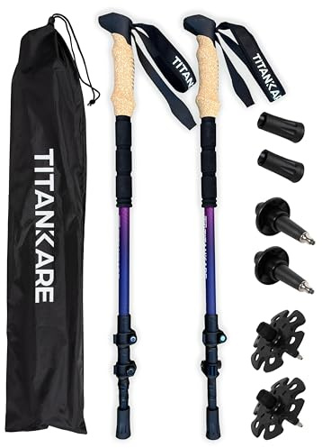TITANKARE Carbon Fibre Walking Poles – Collapsible, Lightweight, Shock-Absorbent Nordic Hiking Trekking Poles with Cork Grips for Men, Women & Seniors, Flip Locks, All Terrain Tips & Bag - Carbon Pro