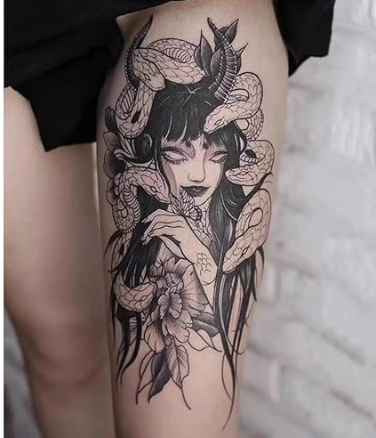 2Pcs Herbal Temporary Tattoos Stickers Fake Tattoos Queen Snake Juice Women And Men Semi-Permanent Non-Reflective Waterproof Lasting 2 Weeks