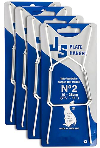 Plate Hanger Wire invisable No 2, White, 19x28cm, 4pk | Made To Easily Mount Your Plate To The Wall, Flexible With Spring Wall Display Art Decoration