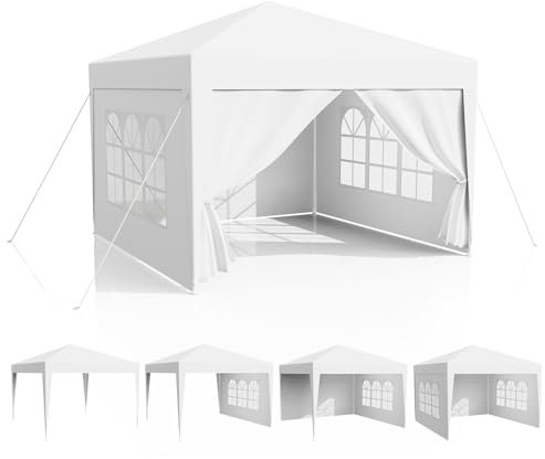 Pavillon 3x3m Wasserdicht, Garten Pavillon PE-Plane Stabil Stecksystem-Metallgestänge, Festzelt UV-Schutz, Erdhaken-Seil, Party Zelt, Faltpavillon mit Seitenwänden für Party-Camping-Markt, Beige