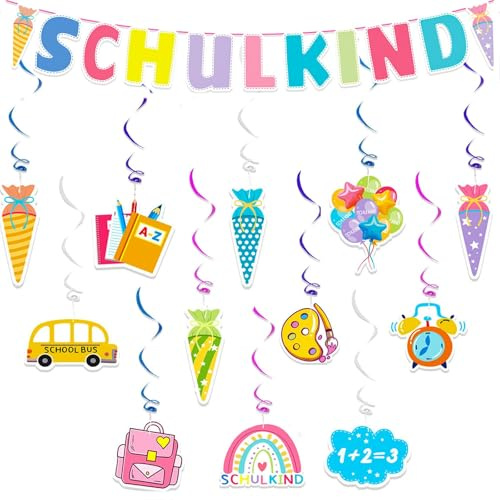 Deko Einschulung Junge Mädchen 2026- Einschulung Girlande Hänge Deko Schulanfang Deko Banner Bunt Schuleinführung Schulkind 2026 Junge Mädchen für Einschulungsfeier Schulstart Klassenzimmer Party Deko