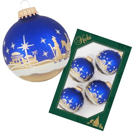 Krebs Glas Lauscha - Weihnachtsdekoration/Christbaumschmuck aus Glas - Kugeln Dekor Bethlehem - Farbe: Königsblau - Größe: ca. 7 cm
