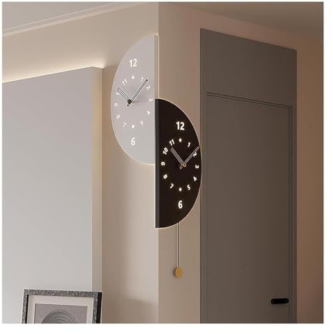 Orologio da parete a doppio movimento, silenzioso, doppio fuso orario, per soggiorno, camera da letto, sala da pranzo, ufficio, 45 x 23 cm