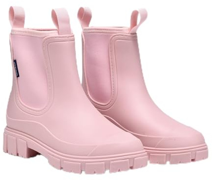 GemChve Bottes de Pluie Femme Impermeable Hiver Doublure Caoutchouc Bottines Confortable Chaussure Pluie Antidérapant Bottes de Jardinage Pink 40 EU