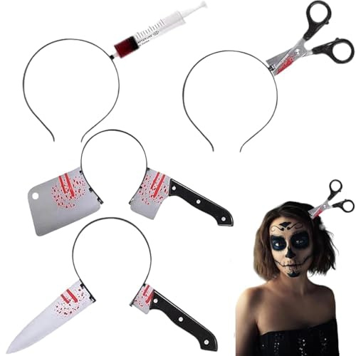 FYZSJWL 4 Pezzi Fascia Horror Spaventosa di Halloween, Halloween Coltello Testa, Decorazione della Fascia, Machete Sanguinante Realistico, per Feste Horror