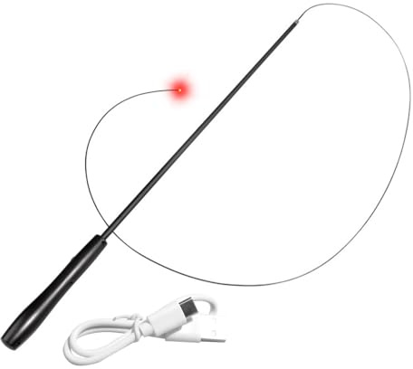 DONGKER Einziehbare Katzenangel, Interaktives Katzenspielzeug mit Rot LED-Licht, 77,5-174 cm Ausziehbar Katzen Spielzeug mit rutschfest Griff für spielerischen Spielspaß für Kätzchen