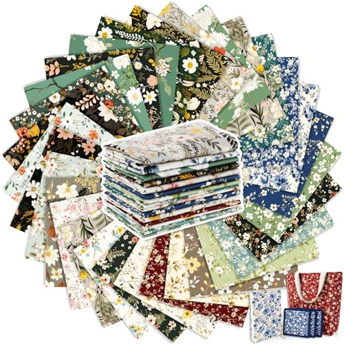 Tatuo 30er Set Baumwollstoff 25 x 25 cm zum Quilten, Vintage Blumenmuster | Verschiedene Blumenmuster, Stoffe zum Nähen, für DIY Handwerk und Herstellung, Quadratische Patchwork Stoffe im Bündel