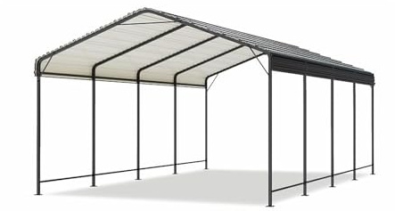 Carport 3x6m, Einzelcarport aus verzinktem Stahl, Wetterfest Autounterstand für SUV & PKW, Robuste Konstruktion, Freistehender Unterstellplatz mit UV-Schutz, Schwarzer Rahmen