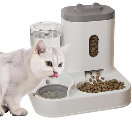 Comederos Automático para Gatos - Dispensador De Agua Y Comida para Mascotas 2 En 1 | Dispensador Inteligente De Comida para Gatos Automático para Interiores para Perros Y Gato Pequeños (Gris)