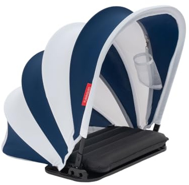Flamingueo Toldo Playa - Para Cara y Cabeza - UPF 50+ - Con Cojín Hinchable - Múltiples Posiciones - Bolsillo Móvil Incluido - Poliéster - Azul