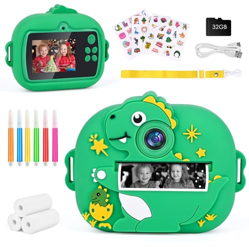 Macchina Fotografica Bambini Istantanea, Ambesty 2,4 Pollici 1080P Fotocamera Bambini Selfie, Fotocamera Digitale con 32GB Scheda e Carta Fotografica, Regali di Natale da 3-12 Anni (Verde)